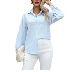 GIOIO - Camisa Algodón 100% Liso Holgada Manga Larga Casual​