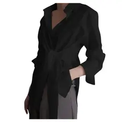 GIOIO - Camisa Liso Holgada Lazos Ajustables Figura Esbelta​