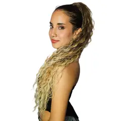 GENERICO - EXTENSIONES DE COLA DE FIBRA FUTURA RIZOS SOÑADOS DE 71CM DE LARGO Y 145GR CON 2 CLIP Y LIGA AJUSTABLE - RUBIO CENIZO CLARO DORADO BALAYAGE