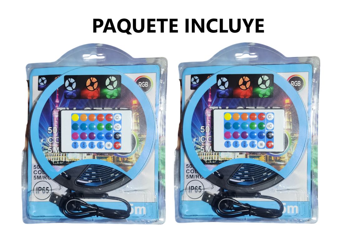 2 Cintas tira LED USB de 5 metros RGB con Control Remoto