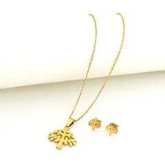 GENERICO - Set Collar y Aretes de Acero Inoxidable Árbol de la Vida Cadena 43 cm
