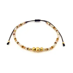 GENERICO - Pulsera de Hilo con Muranos y Billas de Acero - Marrón