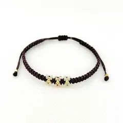 GENERICO - Pulsera de Hilo 3 Tréboles con Muranos y Billas de acero - Marrón