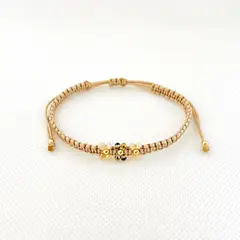 GENERICO - Pulsera de Hilo 3 Tréboles con Muranos y Billas de acero - Nude