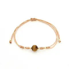 GENERICO - Pulsera de Hilo con Cuarzo Ojo de Tigre y Billas de acero - Nude