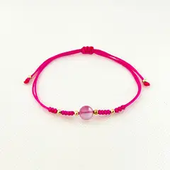 GENERICO - Pulsera de Hilo con Cuarzo Ágata Fucsia y Billas de acero - Fucsia