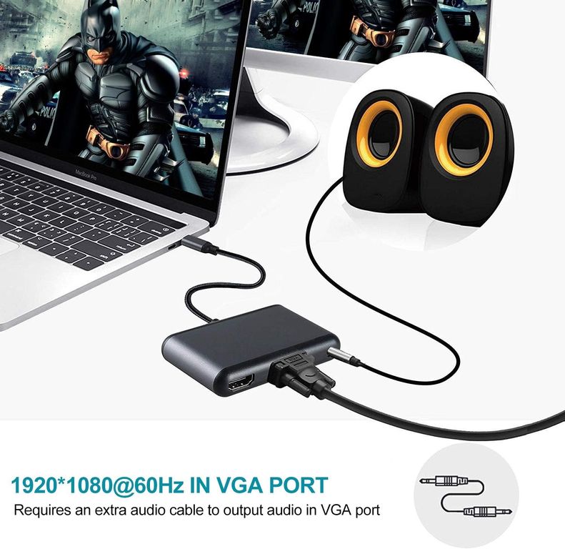 Adaptador de audio USB C a HDMI VGA PLOMO