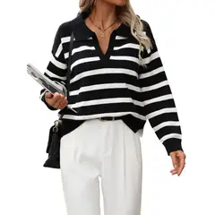 TIOZONEY - Suéter a rayas para mujer-Negro