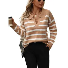 TIOZONEY - Suéter a rayas para mujer-Marrón