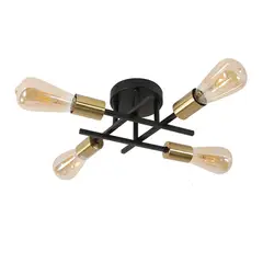HOME NEAT - Lámpara de techo moderna metálica de 4 focos - Negro Y Dorado.
