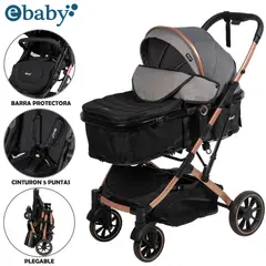 BABY - Coche Moisés de Lujo EBABY «SHIRO» Multifuncional Gris