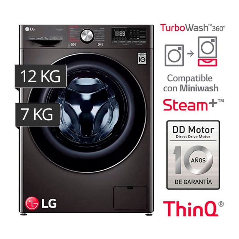 LAVASECA WD12BVC2S6C lava 12kilos 7kilos secado COLOR NEGRO ACER0 CON AI DD INTELIGENCIA ARTIFICIAL