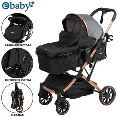 BABY - Coche Moisés de Lujo EBABY «SHIRO» Multifuncional Black