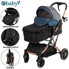 BABY - Coche Moisés de Lujo EBABY «SHIRO» Multifuncional Blue