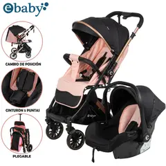 BABY - Coche Moisés Travel System EBABY «SPARROW» Porta Bebé Pink