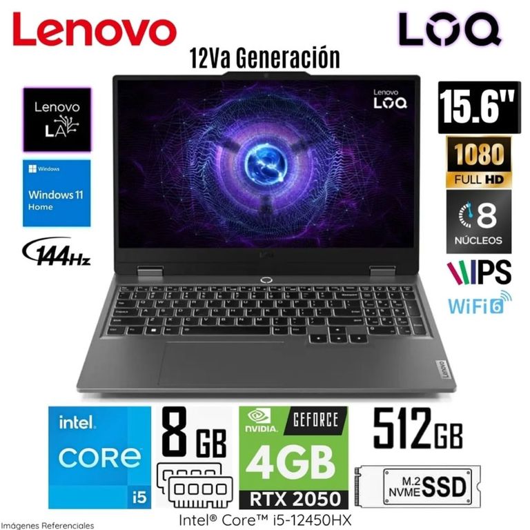 Laptop LOQ 15IAX9 Intel Corei5-12450HX 8GB RAM 512GB SSD 156 Pulg FHD RTX2050-4GB