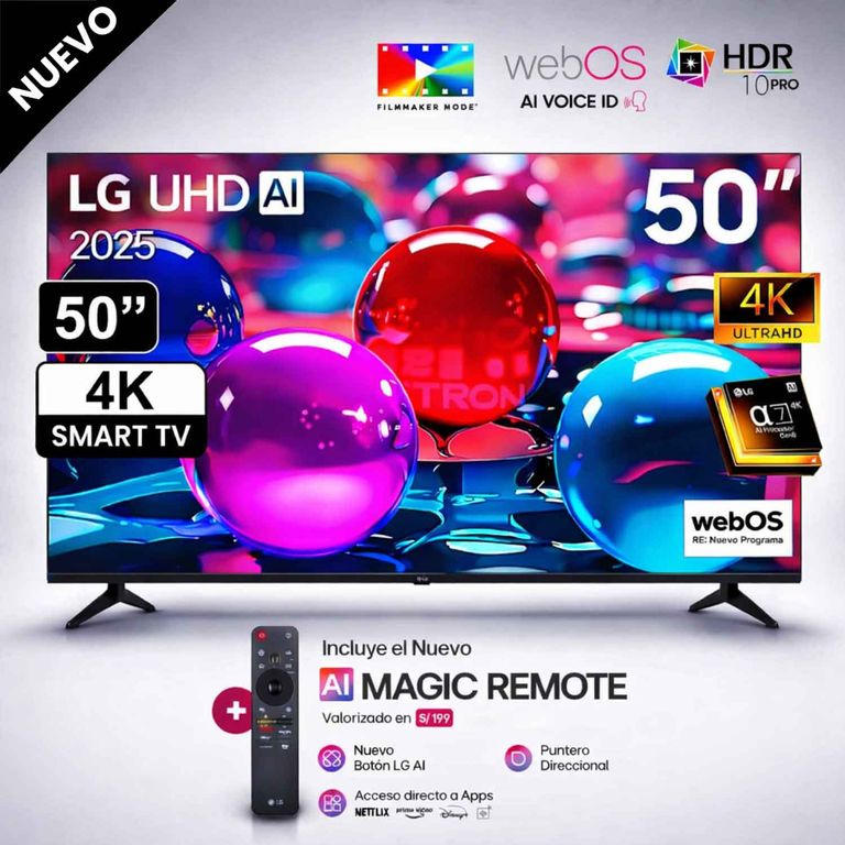 Televisor 50 Pulg Ultra HD 4K AI ThinQ 50UA7300PSB + Control Inteligente MAGIC