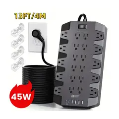 GENERICO - Tomacorriente con 22 Tomas,4 Puertos USB y 2 tipo-C