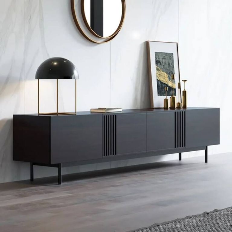 Mesa de TV Moderna Panter Color Negro 4 Puertas