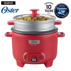 OSTER - Olla Arrocera 1.8L 3 en 1 Función de Sofrito Vaporera Rojo