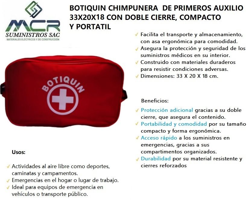 BOTIQUIN CHIMPUNERA DE PRIMEROS AUXILIOS DOBLE CIERRE COMPACTO Y PORTATIL