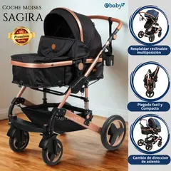 EBABY - Coche Cuna Moisés de Lujo Sagira Negro