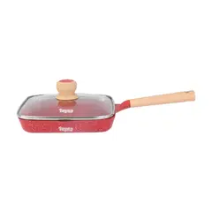 Reyna - Sartén Grill antiadherente 24cm color rojo con tapa de vidrio