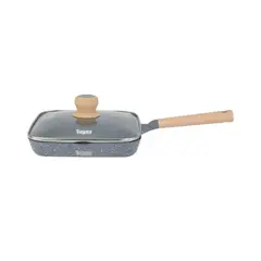 Reyna - Sartén Grill antiadherente 24cm color gris con tapa de vidrio