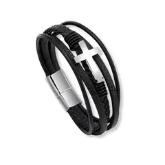 SANTORAL - Pulsera Cruz - Acero y Ecocuero