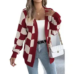 TIOZONEY - Cardigan a cuadros con bloques de color