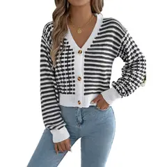 TIOZONEY - Cárdigan con mangas acampanadas a rayas