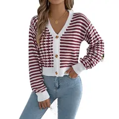 TIOZONEY - Cárdigan con mangas acampanadas a rayas