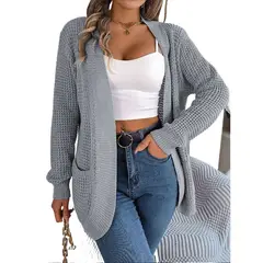 TIOZONEY - Cárdigan de punto de manga larga