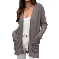 TIOZONEY - Cárdigan largo liso de punto