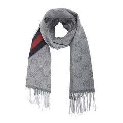 GUCCI - Jacquard de Lana con Franja Negro-Roja Unisex - Gris Claro