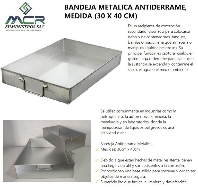 BANDEJA METALICA ANTIDERRAME (30 X 40 CM)