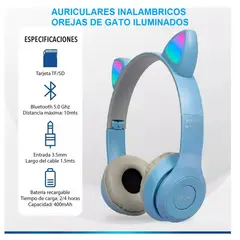 GENERICO - Audifonos Bluetooth Orejas de Gato Control MP3 Radio para Huawei Honor