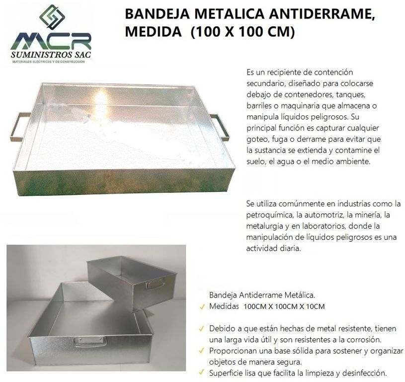 BANDEJA METALICA ANTIDERRAME (100 X 100 CM)