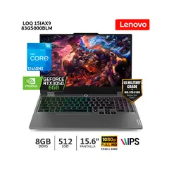 LENOVO - Laptop LOQ 15IAX9 Core i5-12450HX 8Gb Ram 512Gb SSD 156 FHD RTX3050-6Gb-WIN11-83GS000BLM