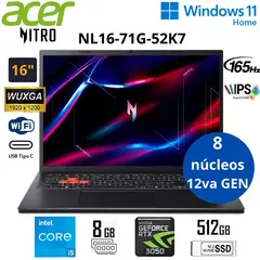 ACER - Laptop Gamer NITRO LITE Intel Core i5 RTX 3050 8GB RAM 512GB SSD 16” W11 Home NL16-71G-52K7