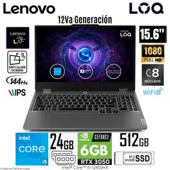 LENOVO - Laptop LOQ Intel Core i5-12450HX 24GB RAM 512GB SSD 15.6" FHD RTX 3050-6GB - 83GS00EQLM