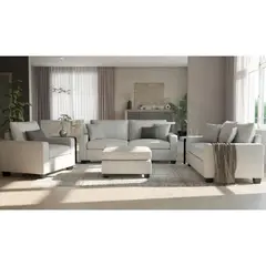 GENERICO - Juego de Sala 3-2-1 Verona con Banqueta en Tela Antifluido Lmueble