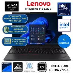 LENOVO - Laptop THINKPAD T16 GEN 3 CORE ULTRA 7-RAM 16 GB SSD 1 TB 16" WUXGA WINDOWS 11