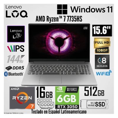 Laptop LOQ 15ARP10E AMD Ryzen 7 7735HS 16GB RAM 512GB SSD RTX 3050-6GB 15.6" FHD 144Hz