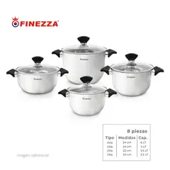 FINEZZA - JUEGO DE OLLAS 8 PIEZAS DE ACERO INOXIDABLE