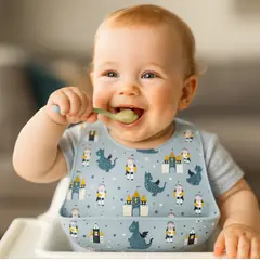 GENERICO - Babero para bebé 100% Silicona con diseño de dragones