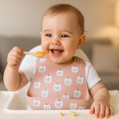 GENERICO - Babero para bebé 100% Silicona con diseño de manzanita