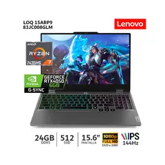 LENOVO - Laptop LOQ 15ARP9 AMD Ryzen 7-7435HS 24Gb Ram/ 512Gb SSD/ 15.6 FHD/ RTX4050-6GB - 83JC008GLM