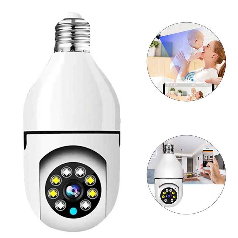 Foco Cámara de Seguridad HD WIFI con Sensor de Movimiento y Control vía App