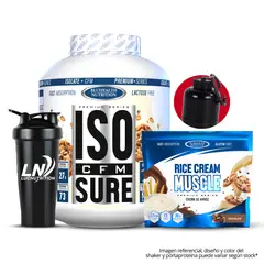 GENERICO - ISO CFM SURE 5 LB Cookie + Crema de arroz 2.5 kg Bluhealth Chocolate + shaker + Portaproteina